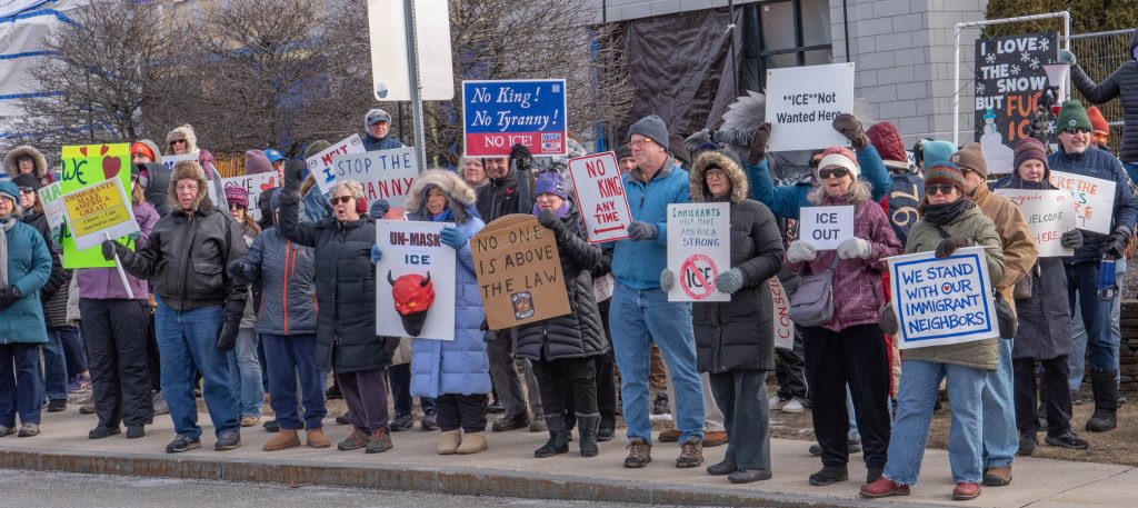 Protestors line the streets