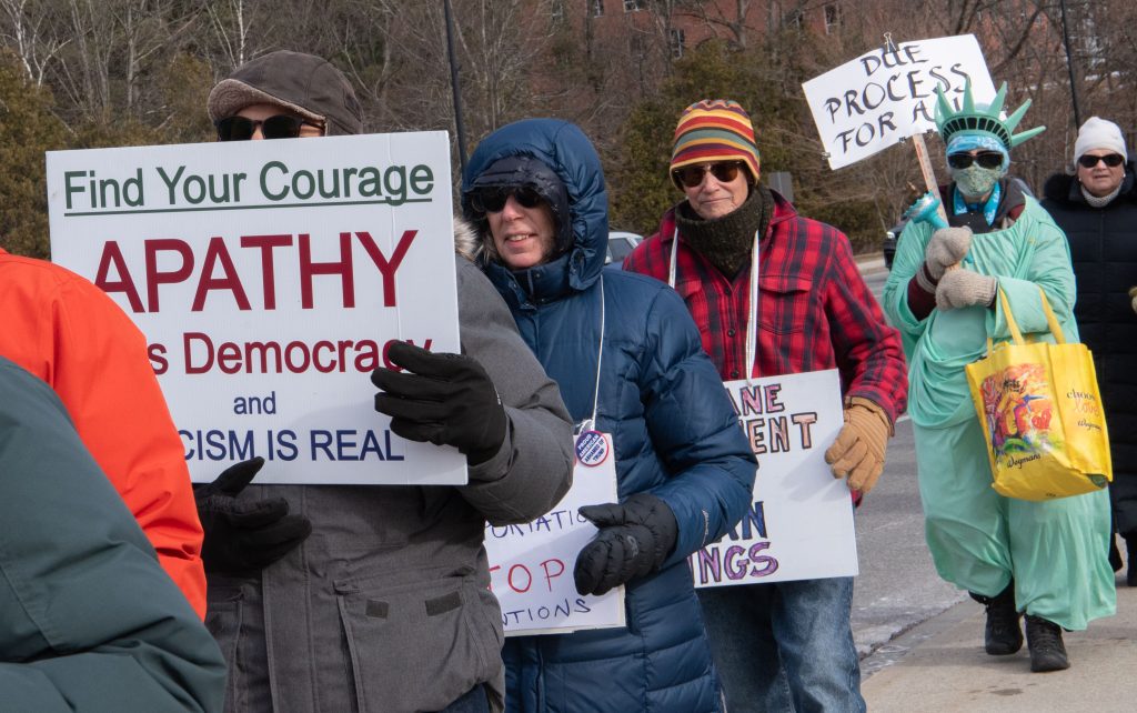 Protestors line the streets