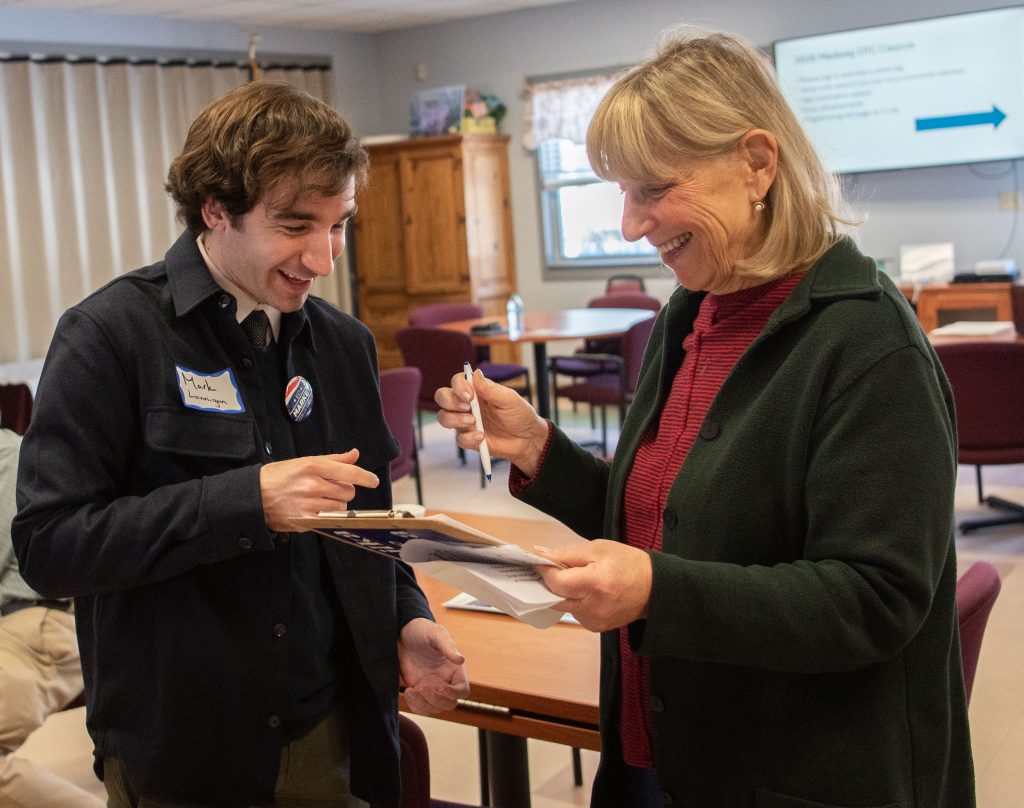 Mark signs Karen Spilka papers