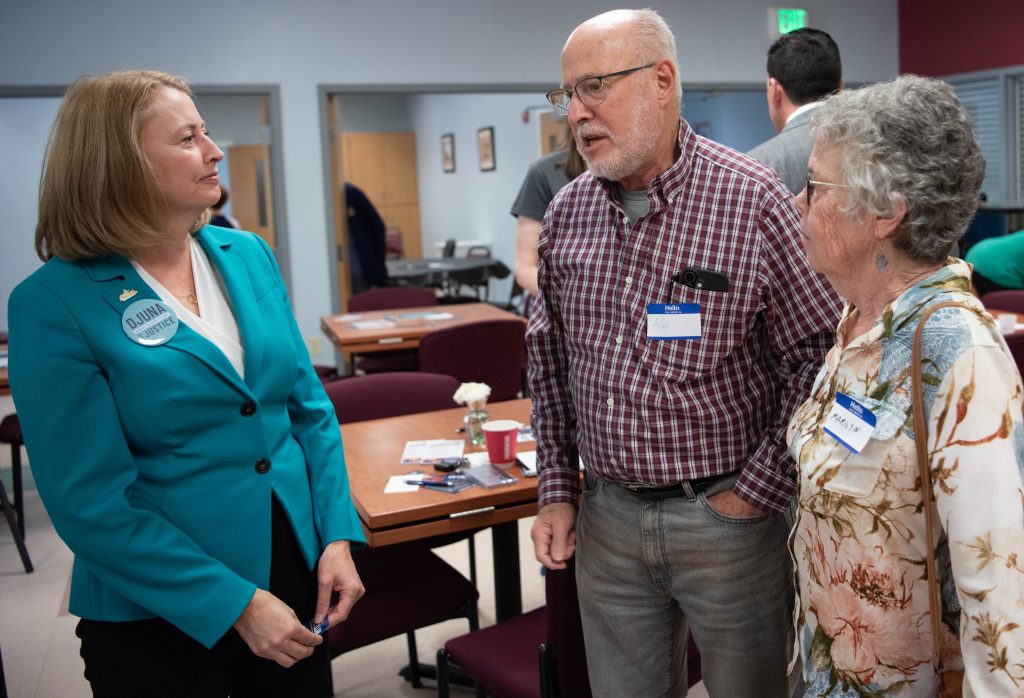 Djuna Perkins speaks to voters